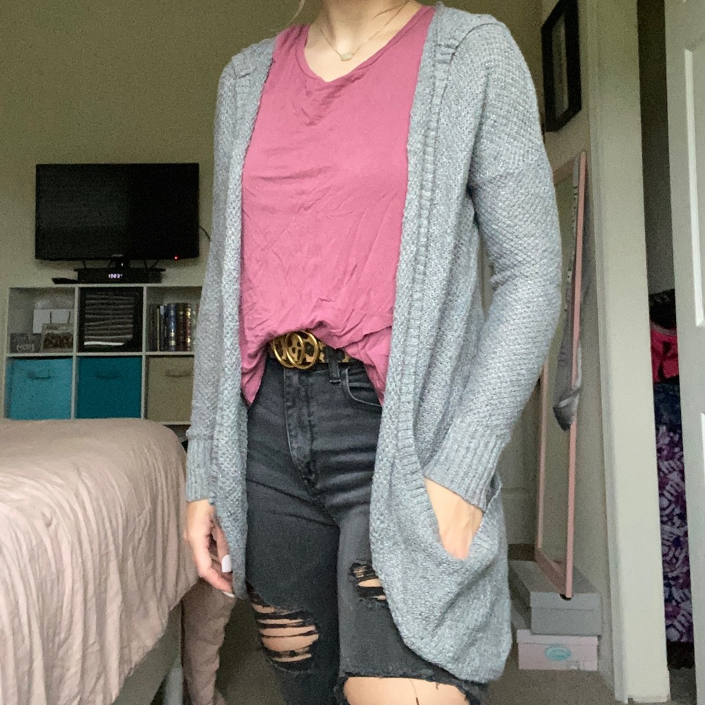 American Eagle grey knit hooded cardigan small
